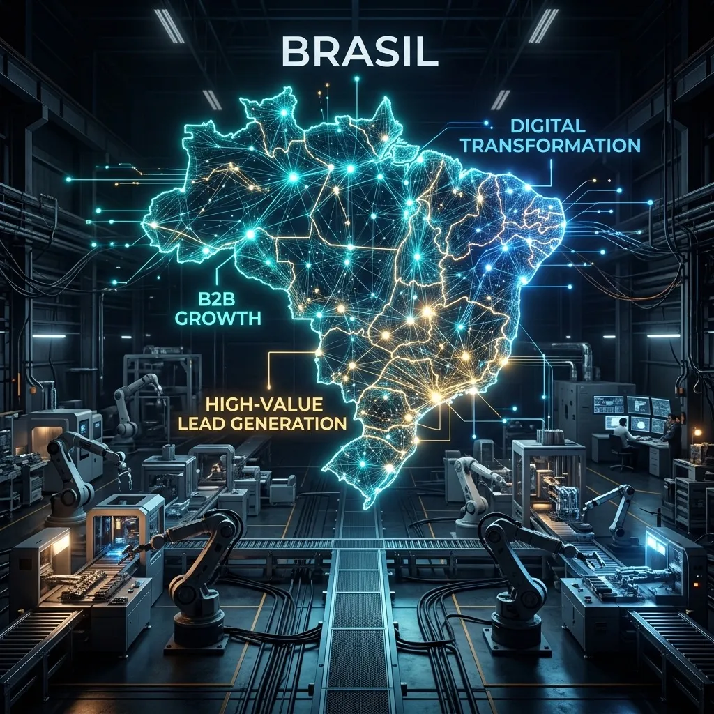 Equipe de agência de marketing industrial B2B no Brasil em reunião estratégica com cliente fabricante, analisando funil de pipeline e cotações geradas.